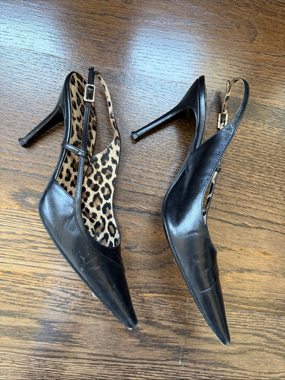 DOLCE & GABBANA VTG Black Leather Slingback Heel Pointed Toe Y2K 2000s Size 38.5